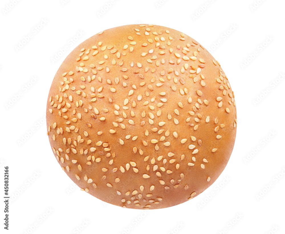 Bun sesame round, top view, isolated on white background with clipping ...