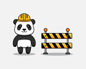 Wall Mural - Cute panda with helmet and roadblock