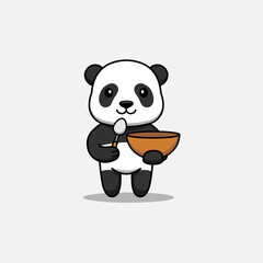 Wall Mural - Cute panda carrying a spoon and bowl