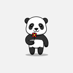 Wall Mural - Cute panda carrying a red flower