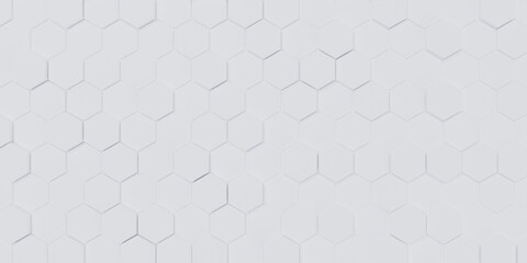 Poster - Abstract white hexagonal geometric structure background. Hexagon shapes for technology, digital, hi-tech concept backdrop. 3D rendering