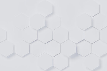 Poster - Abstract white hexagonal geometric structure background. Hexagon shapes for technology, digital, hi-tech concept backdrop. 3D rendering