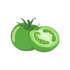 Green tomato and sliced green tomato vector graphics