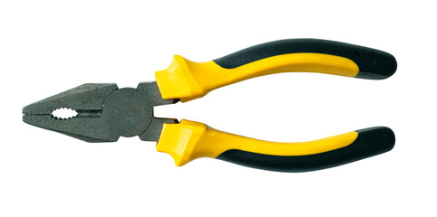 Pliers with a yellow handle isolated on white