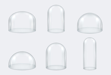 Set of realistic glass dome various size and shape vector illustration transparent display case