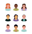 © Павел Летушев - Set of heads of people, avatars of different genders and races. Color vector illustration of flat style. White isolated background.
