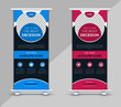 © Cpsign - Business Roll Up Banner Design, Corporate Roll Up Banner Template, Company Advertising Banner, Blue, Red Color, Vector illustration