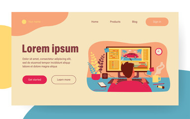 Poster - animator sitting at workplace and creating motion design isolated flat vector illustration. cartoon 