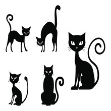 Set Of Various Black Cat Silhouettes Sitting Cat Halloween Designs Vector Design Vector Illustration Print Poster Wall Art Canvas