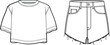 © SQB Creation  - short sleeve crop top t shirt and casual denim shorts frayed raw hem ripped jeans shorts flat sketch vector illustration