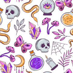 Magic halloween seamless pattern. Witch background