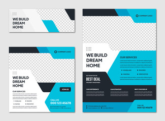 Wall Mural - set of editable modern property real estate brochure and instagram post template