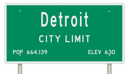 Wall Mural - Rendering of a green Michigan highway sign with city information