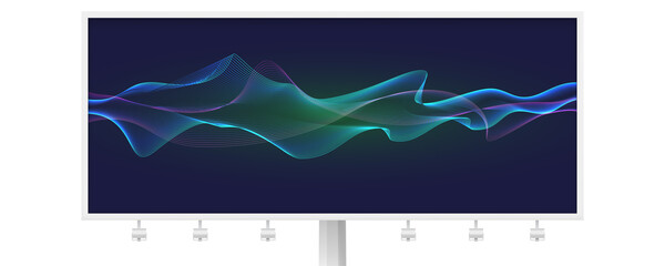 Wall Mural - Billboard with abstract background. Smoke effect from blended lines. Many waving lines and glow effect. Vector illustration