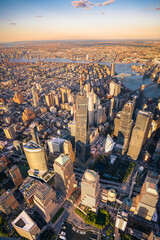 Fototapete - Aerial view New York City Skyline with Freedom Tower at Sunset