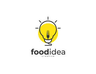 Wall Mural - Food idea creative logo with bulb and fork design