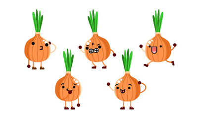 Wall Mural - collection of cute onion character mascot illustration with different pose and facial expression