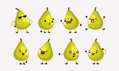 Wall Mural - collection of cute pear character mascot illustration with different pose and facial expression