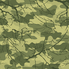 Canvas Print - Camouflage with tree branches. Vector print. Hunting and fishing. Leisure.