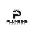 letter p and plumbing logo, icon and vector