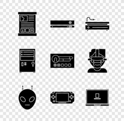 Poster - Set Game guide, Video game console, Alien, Portable video, Laptop, Computer and Create account screen icon. Vector