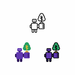 Robot Farmer Gardening Farming Agriculture Person icon and illustration