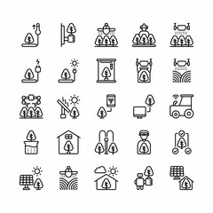 Set of Smart Farming, Farm Agriculture outline style icon and illustration