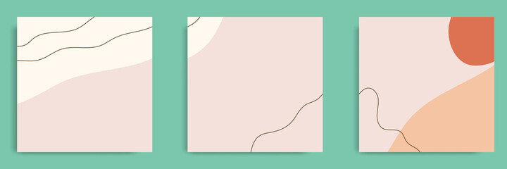 Wall Mural - Set of abstract organic fluid line background template and layout in square shape for multipurpose usage web and print, banner, cover in white pink peach color.