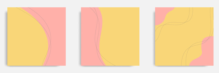 Wall Mural - Set of abstract organic fluid line background template and layout in square shape for multipurpose usage web and print, banner, cover in yellow pink peach color.