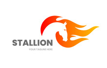 Stallion Logo Template. Abstract Horse Silhouette With Fire Flame. Stock Vector Illustration.