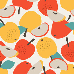 Wall Mural - Vector seamless pattern with apples. Trendy hand drawn print. Modern abstract design for paper, cover, fabric, interior decor and other users.