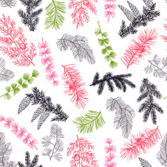 Wall Mural - Vector   pattern with Christmas plants