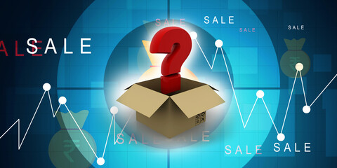 Poster - 3d rendering question mark in card box