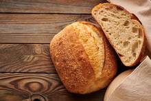 Homemade Tartine Bread On Wooden Table