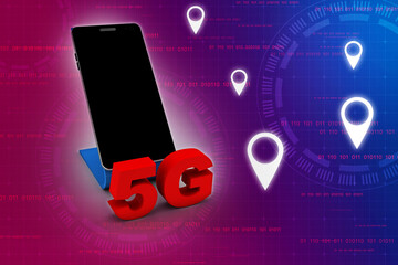 Poster - 3d rendering 5G Network mobile with data
