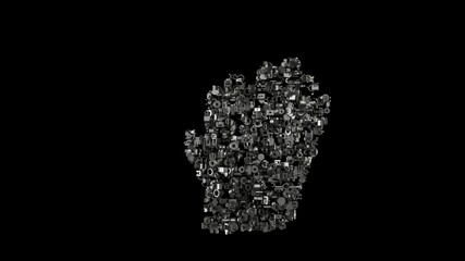 Poster - 3d rendering mechanical parts in shape of symbol of gloves isolated on black background