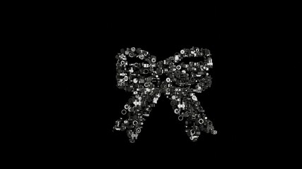 3d rendering mechanical parts in shape of symbol of Christmas bow isolated on black background