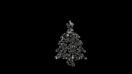 Wall Mural - 3d rendering mechanical parts in shape of symbol of Christmas tree isolated on black background