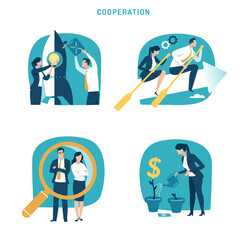 Business Cooperation. Teamwork. Investment. Set of business vector illustration.