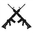 Two crossed an assault rifle icon. Silhouette of automatic fire rifle. Weapon collection