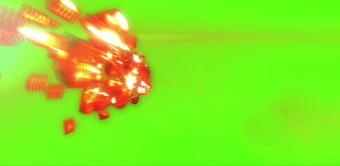 Wall Mural - asteroid meteor burning on green background, realistic vision meteor burning on fire in fast speed m