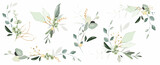 Fototapeta  - Set of herbal branch. green and gold leaves. Wedding concept.  arrangements for greeting card or invitation design