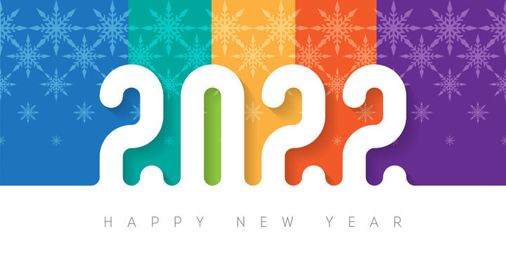 Bright Brochure or calendar cover design template. Happy new year 2022. Cover of business diary with wishes and snowflakes. Horizontal banner.