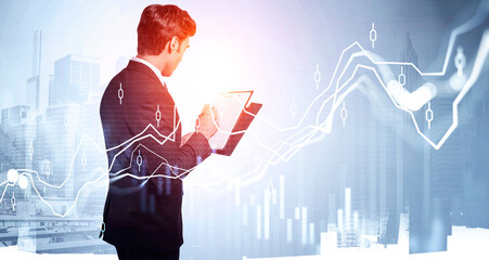 Poster - Businessman wearing formal suit is holding clipboard and taking notes