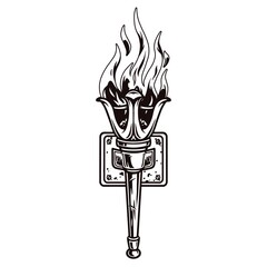 Sticker - Medieval burning torch in holder