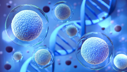 Wall Mural - 3d rendering of human cell or embryonic stem cell microscope background.