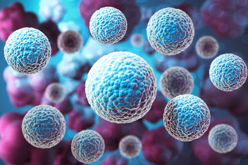 Poster - 3d rendering of Human cell or Embryonic stem cell microscope background.