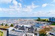 View on harbor of German touristic city resort Damp on Baltic sea. Panoramic view on sailing boats.