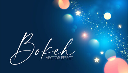 Wall Mural - Abstract blue background with bokeh effect and lights.