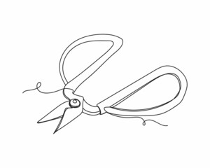 Poster - Continuous one line drawing of scissors in silhouette on a white background. Linear stylized.Minimalist.